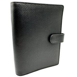 Black Leather A6 Binder Planner OMB Gold 6-Ring Binder & Snap Closure